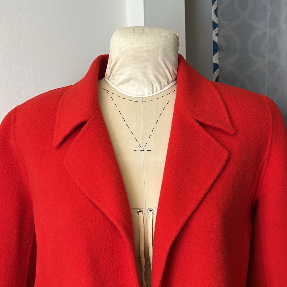 AK Anne Klein Red Woolโ Blend Open Front Blazer Pockets Thick Festive Holiday L - Picture 5 of 17